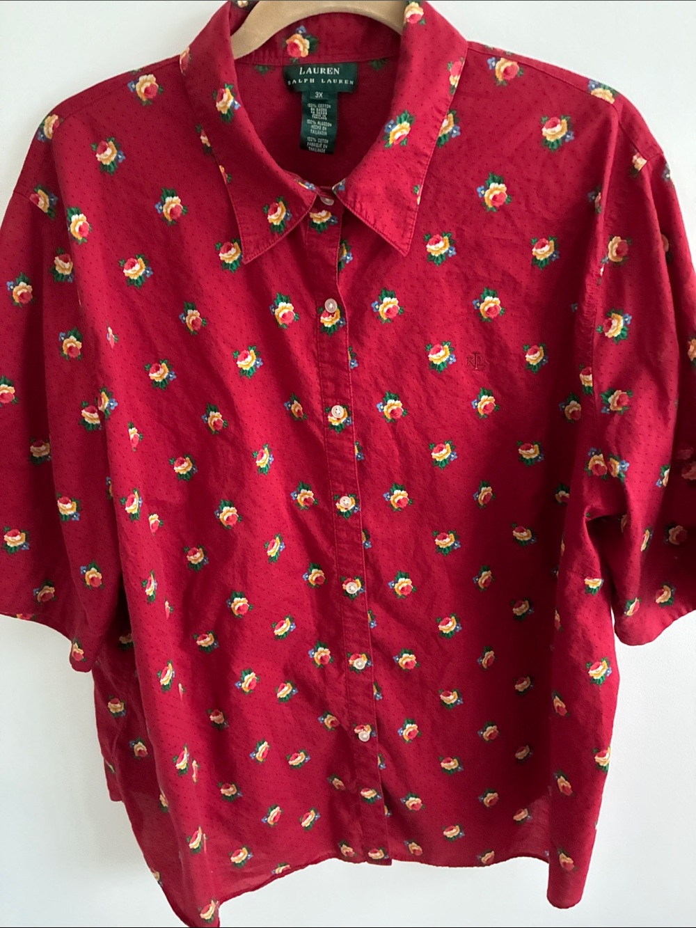 Lauren Ralph Lauren Cranberry Floral Cotton Button-Up Shirt. 100% cotton - Picture 2 of 2